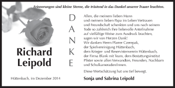 Traueranzeige von Richard Leipold von Pegnitz-Zeitung